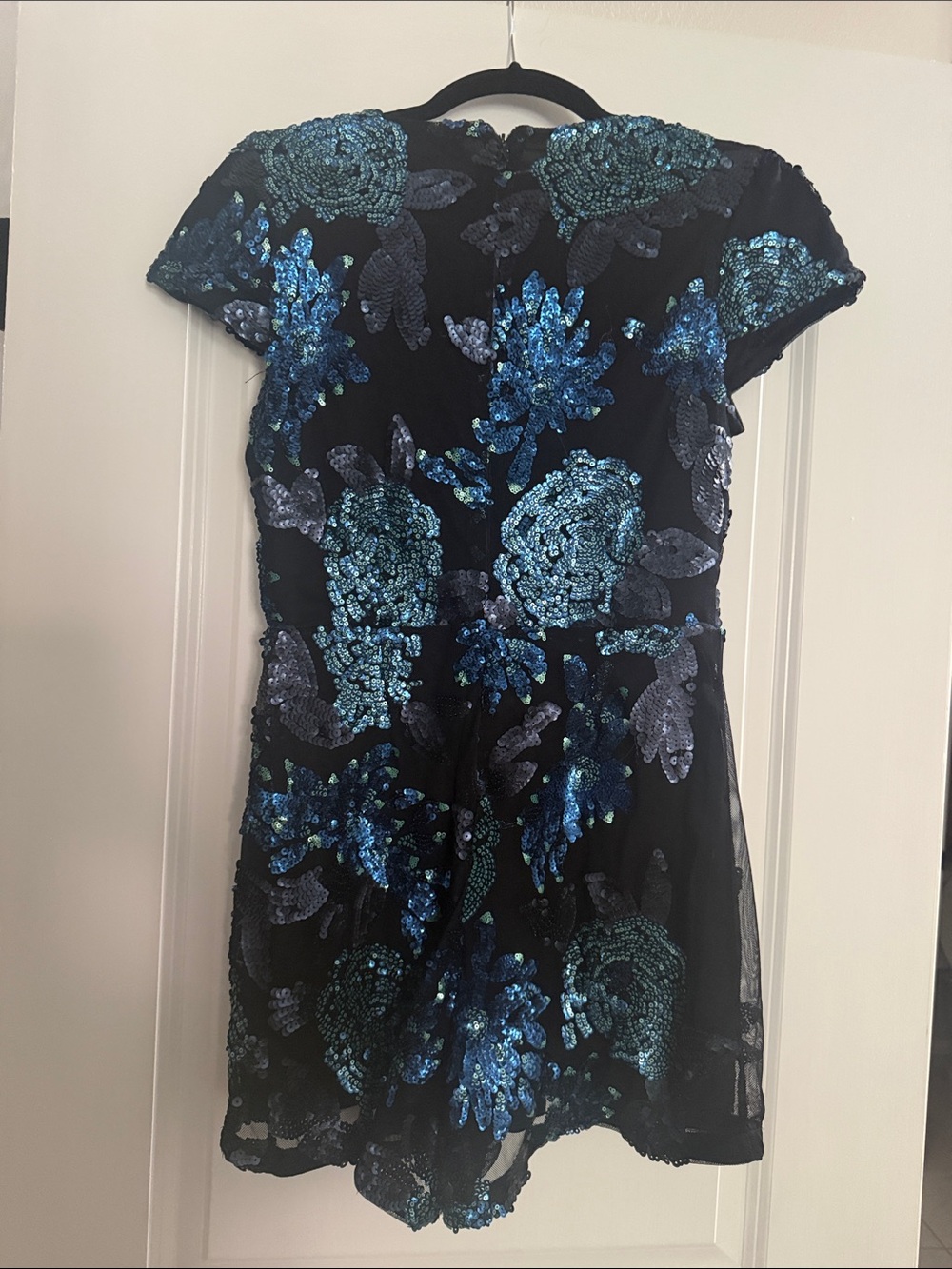 Luxxel Black Romper with Teal & Purple Sequin Floral Embroidery - Picture 5 of 5